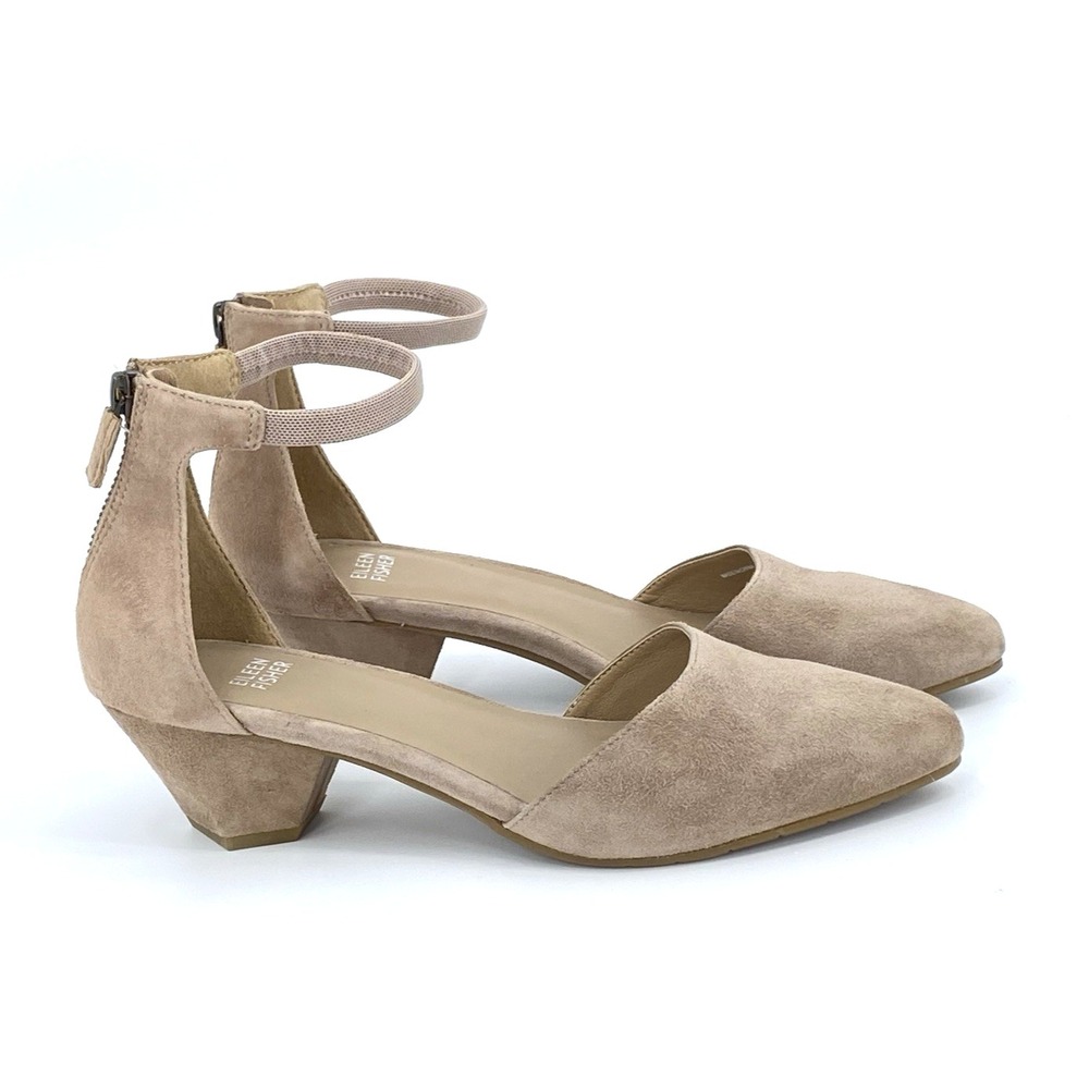 NWT Eileen Fisher slingback Pumps Women's 8.5 Beige Suede Ankle Straps
